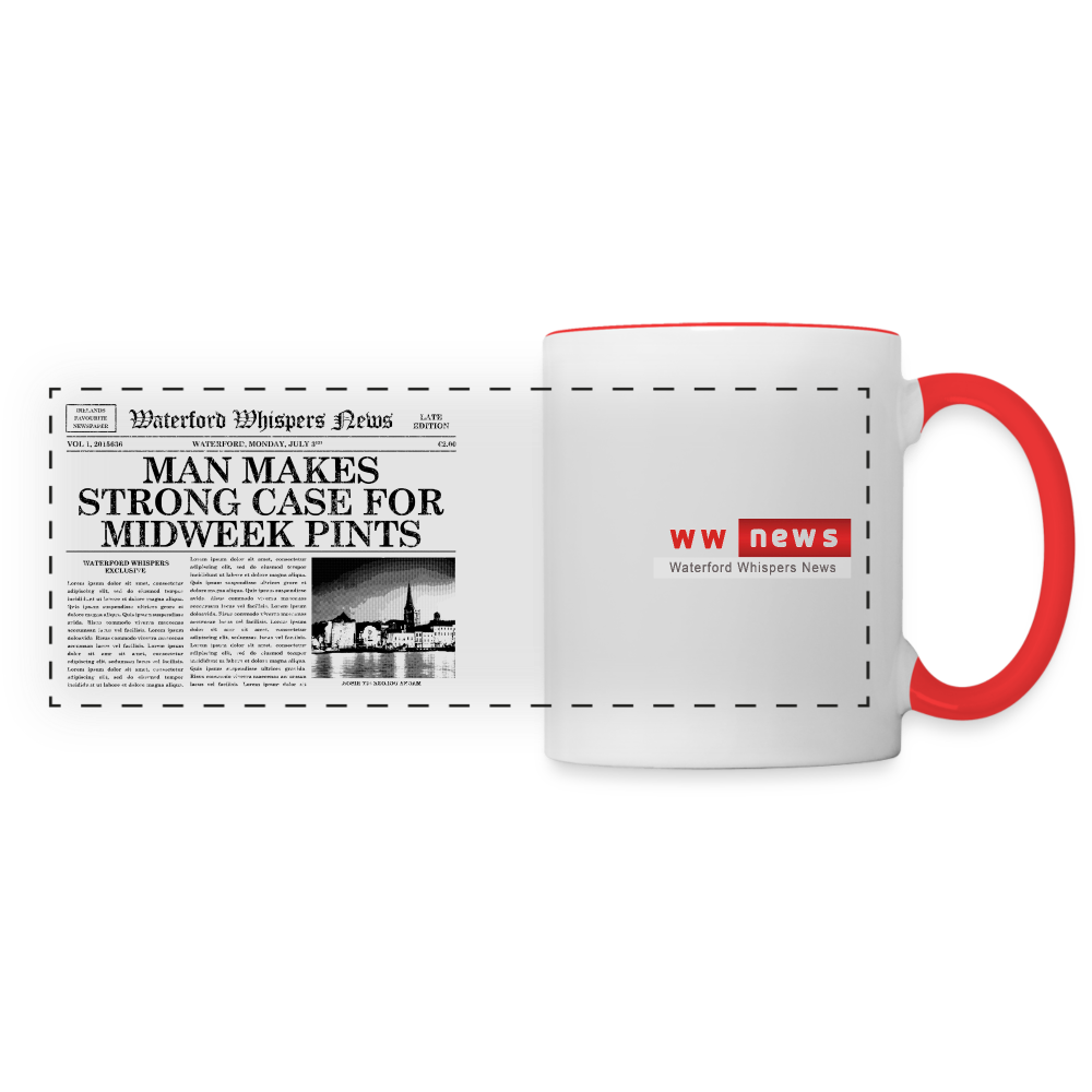 Man Makes Strong Case For Midweek Pints - WWN Mug - white/red